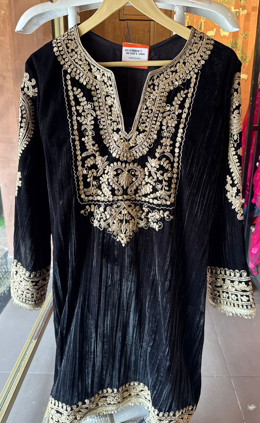 Deep purple velvet kurta set