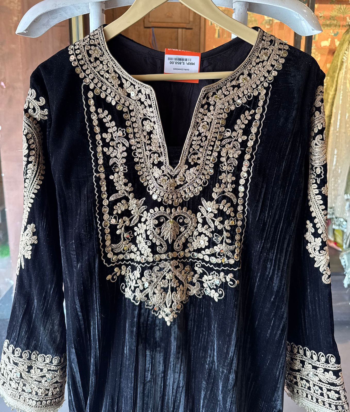 Deep purple velvet kurta set