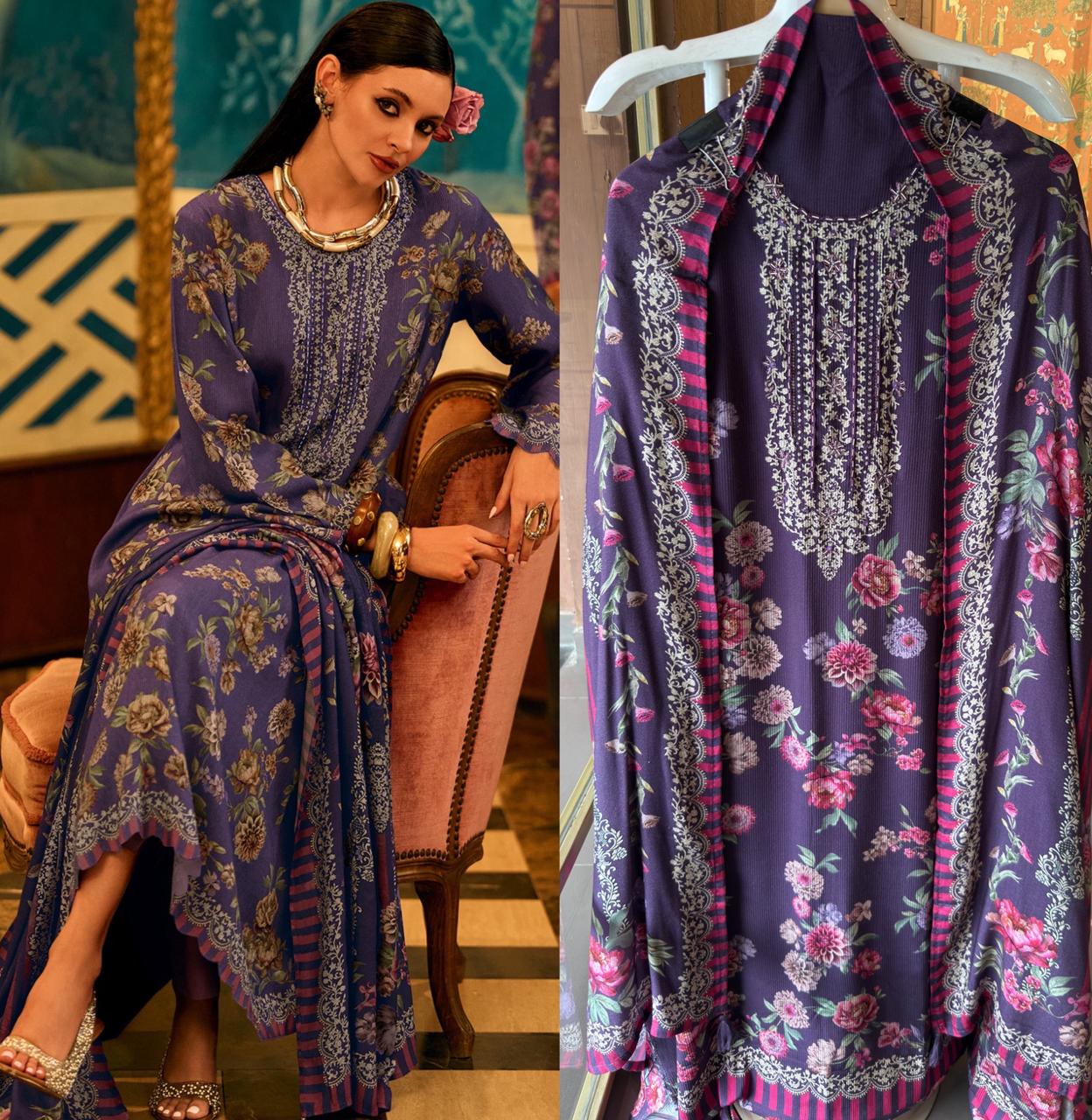 Striped pashmina Floral digital printed pashmina