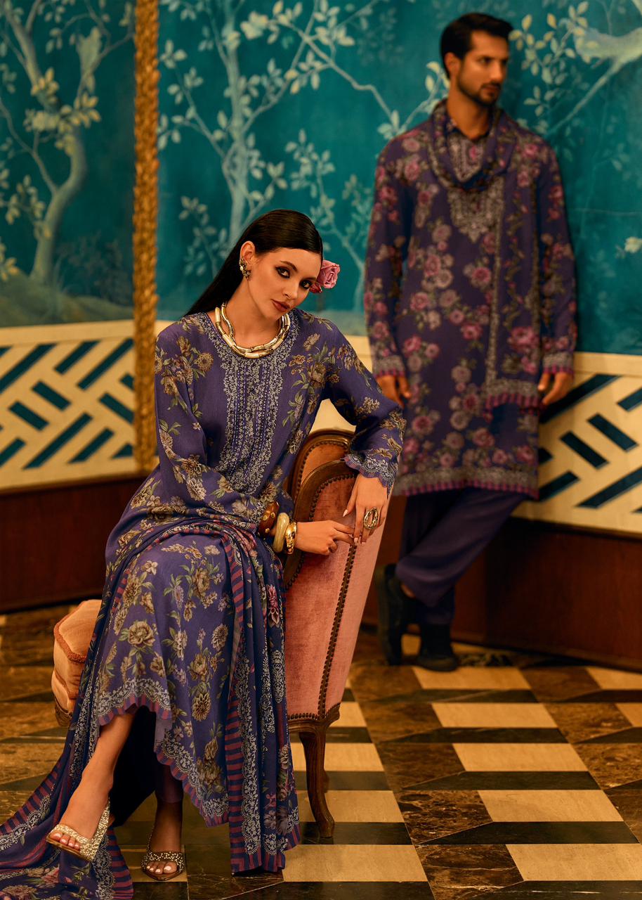 Striped pashmina Floral digital printed pashmina