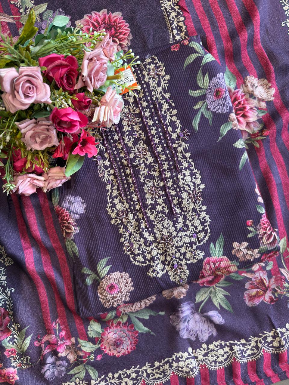 Striped pashmina Floral digital printed pashmina