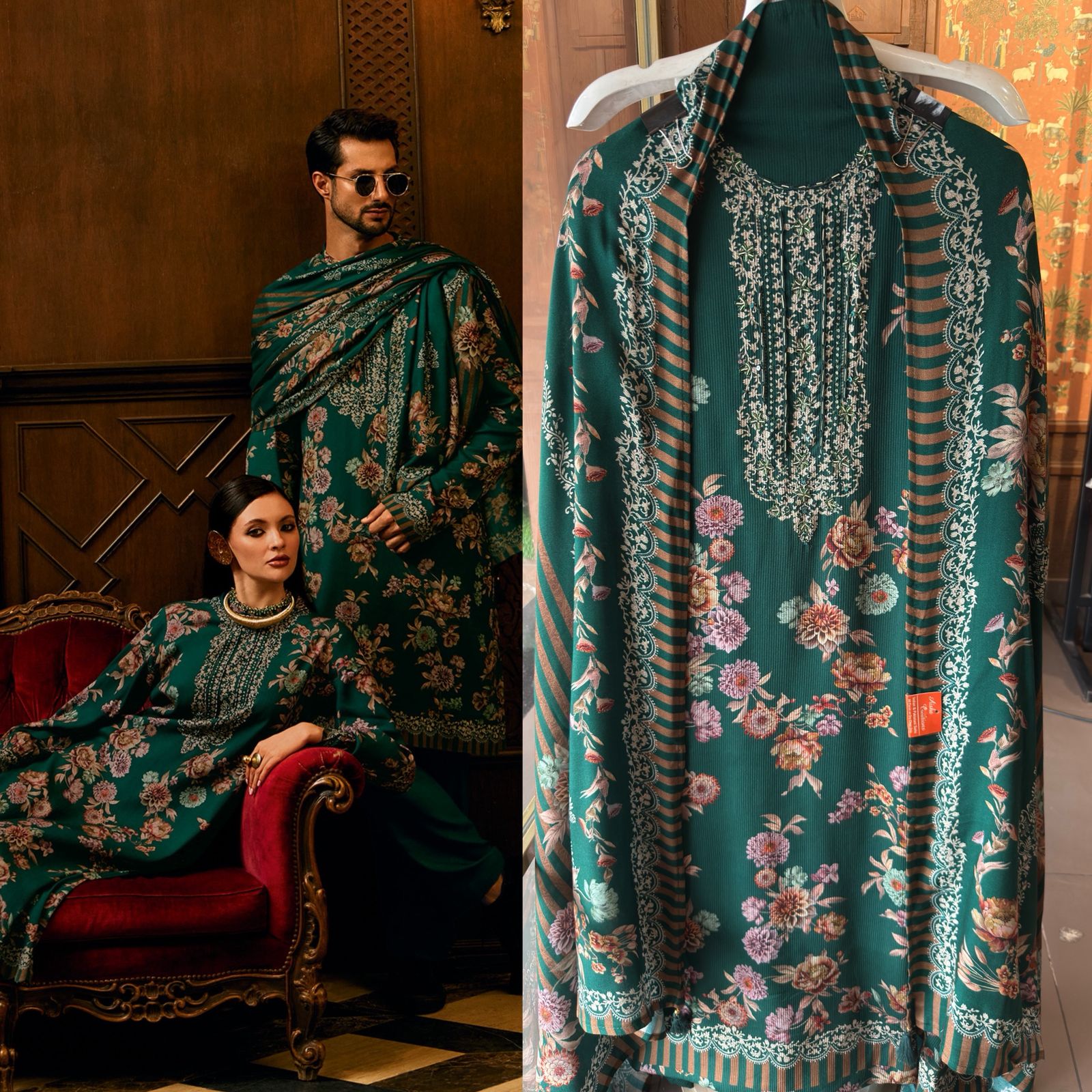 Striped pashmina Floral digital printed pashmina