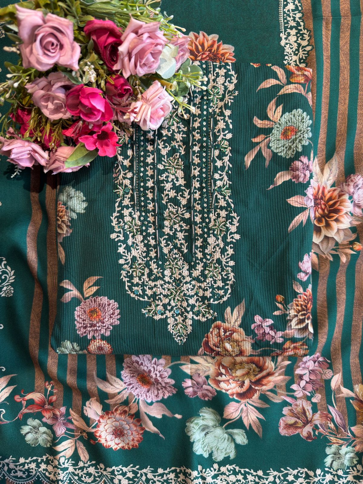 Striped pashmina Floral digital printed pashmina