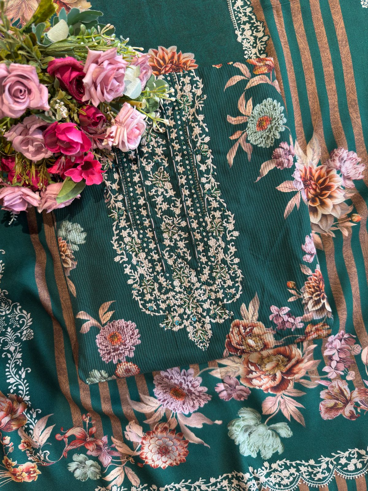 Striped pashmina Floral digital printed pashmina