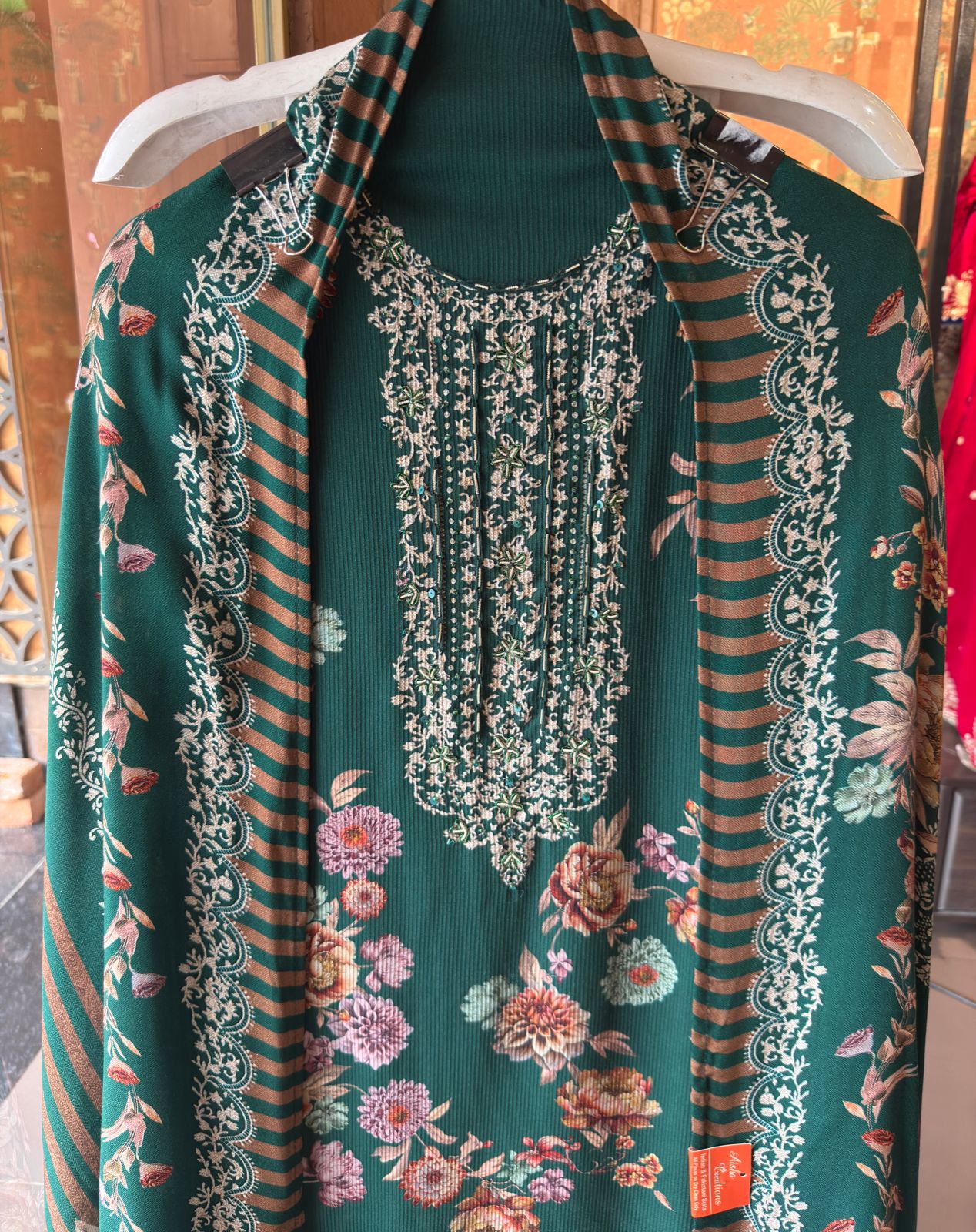 Striped pashmina Floral digital printed pashmina