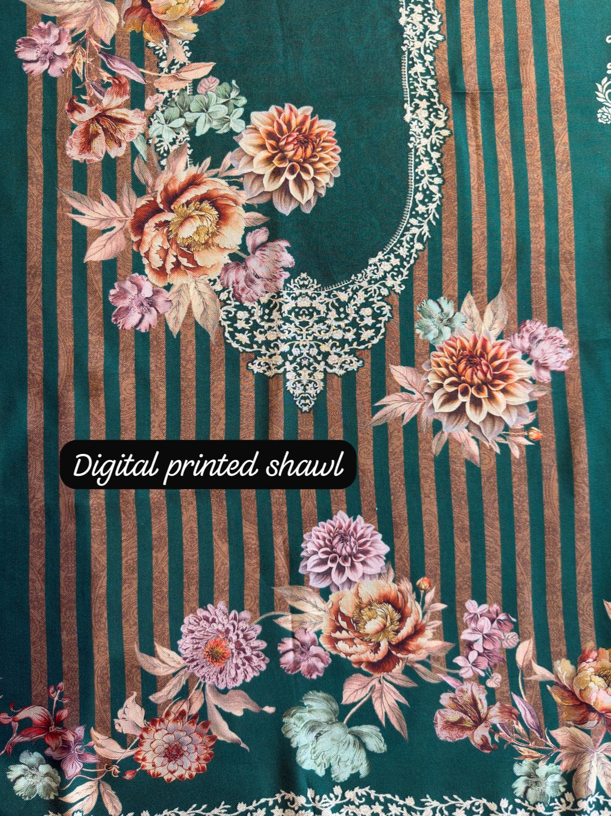 Striped pashmina Floral digital printed pashmina