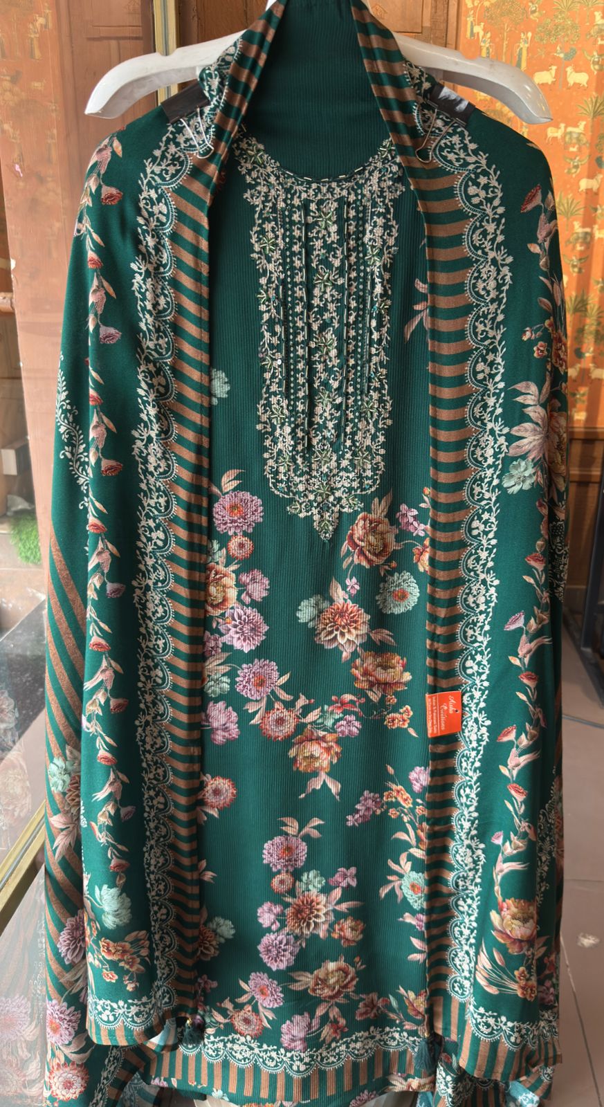 Striped pashmina Floral digital printed pashmina