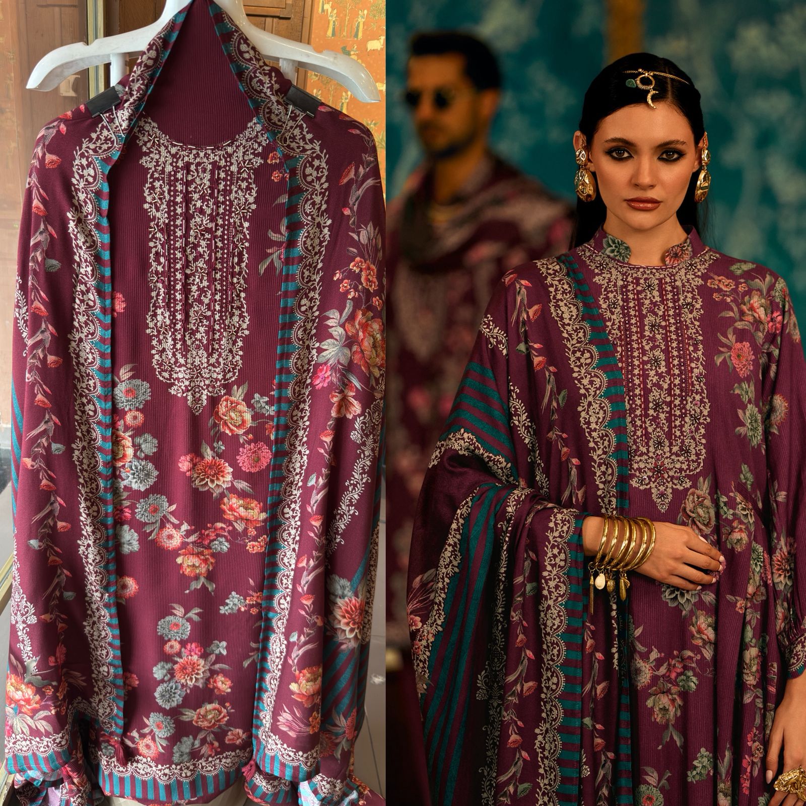 Striped pashmina Floral digital printed pashmina