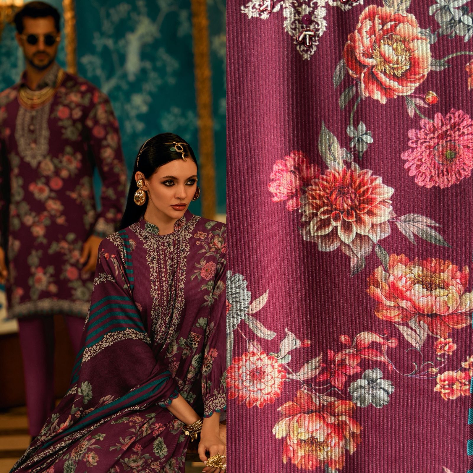 Striped pashmina Floral digital printed pashmina