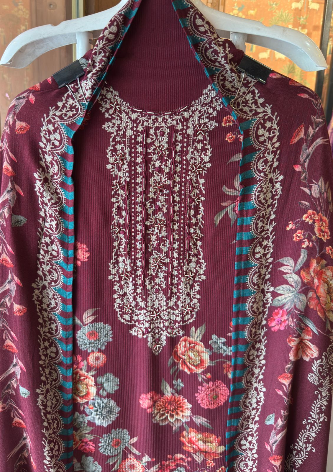 Striped pashmina Floral digital printed pashmina