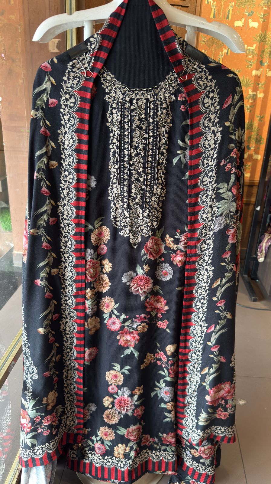 Striped pashmina Floral digital printed pashmina