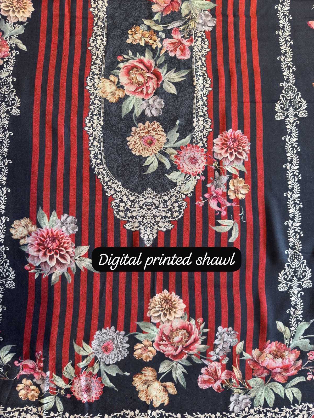 Striped pashmina Floral digital printed pashmina