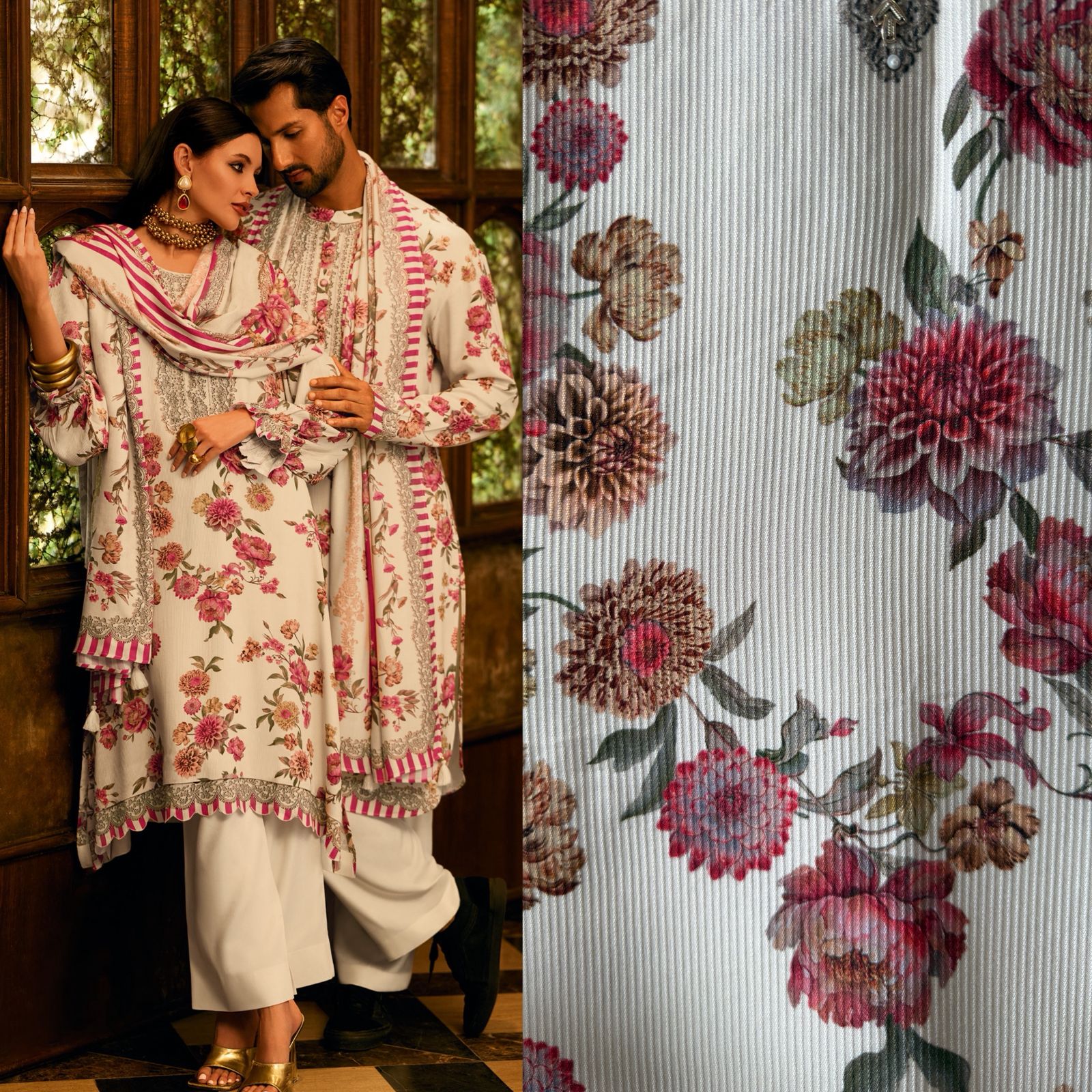 Striped pashmina Floral digital printed pashmina