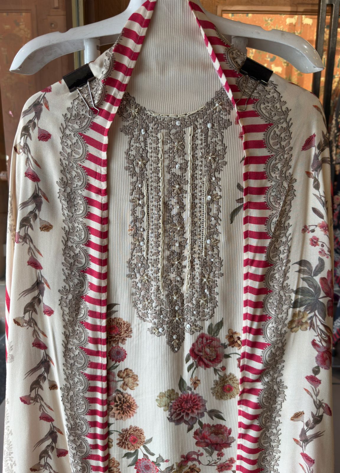 Striped pashmina Floral digital printed pashmina