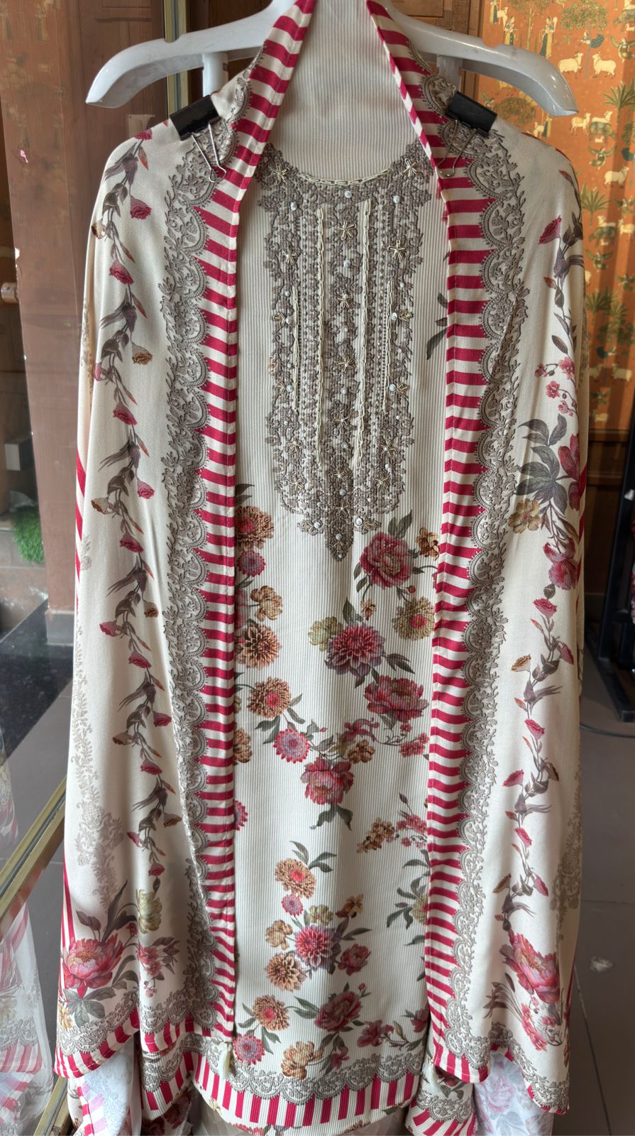 Striped pashmina Floral digital printed pashmina