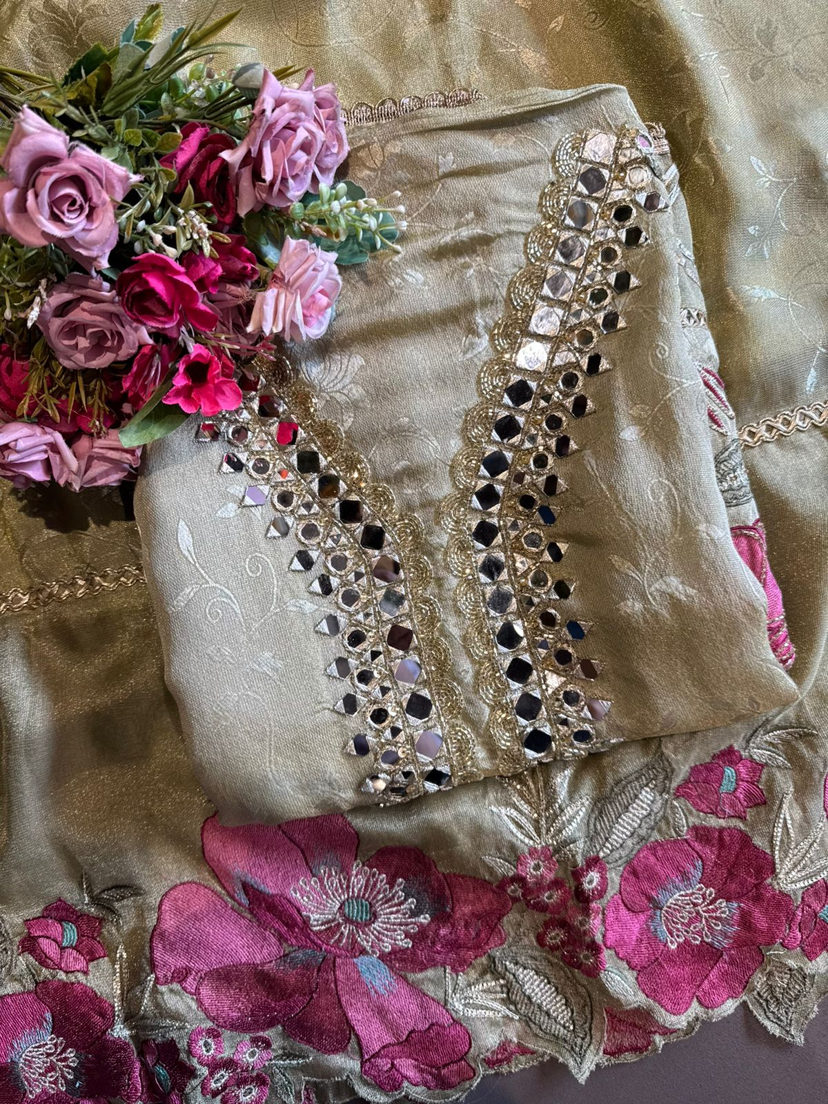 Shimmer self weaved unstitched shirt