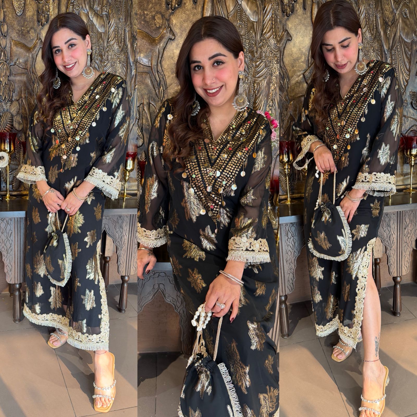 Black and gold festive kurta