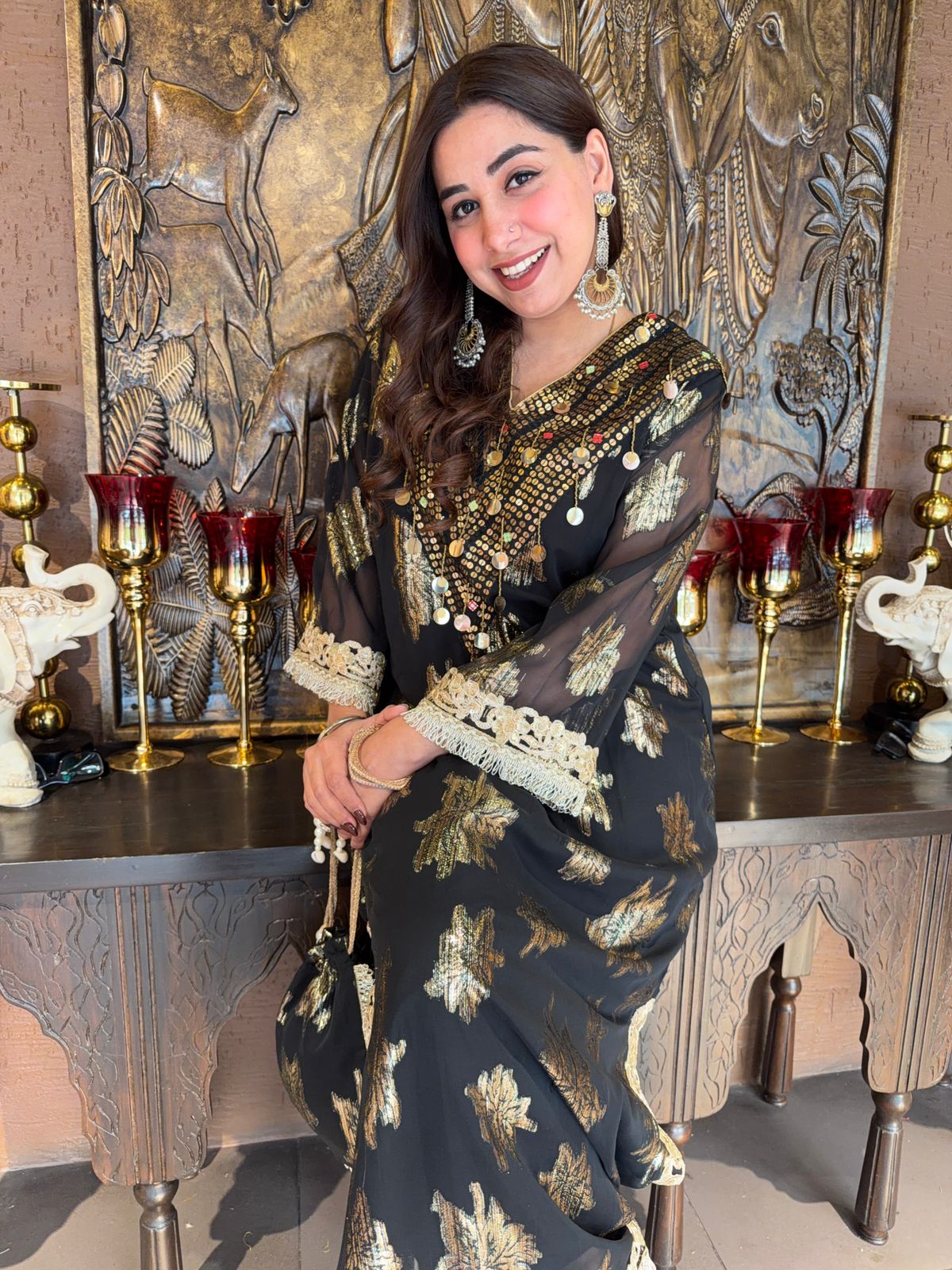Black and gold festive kurta