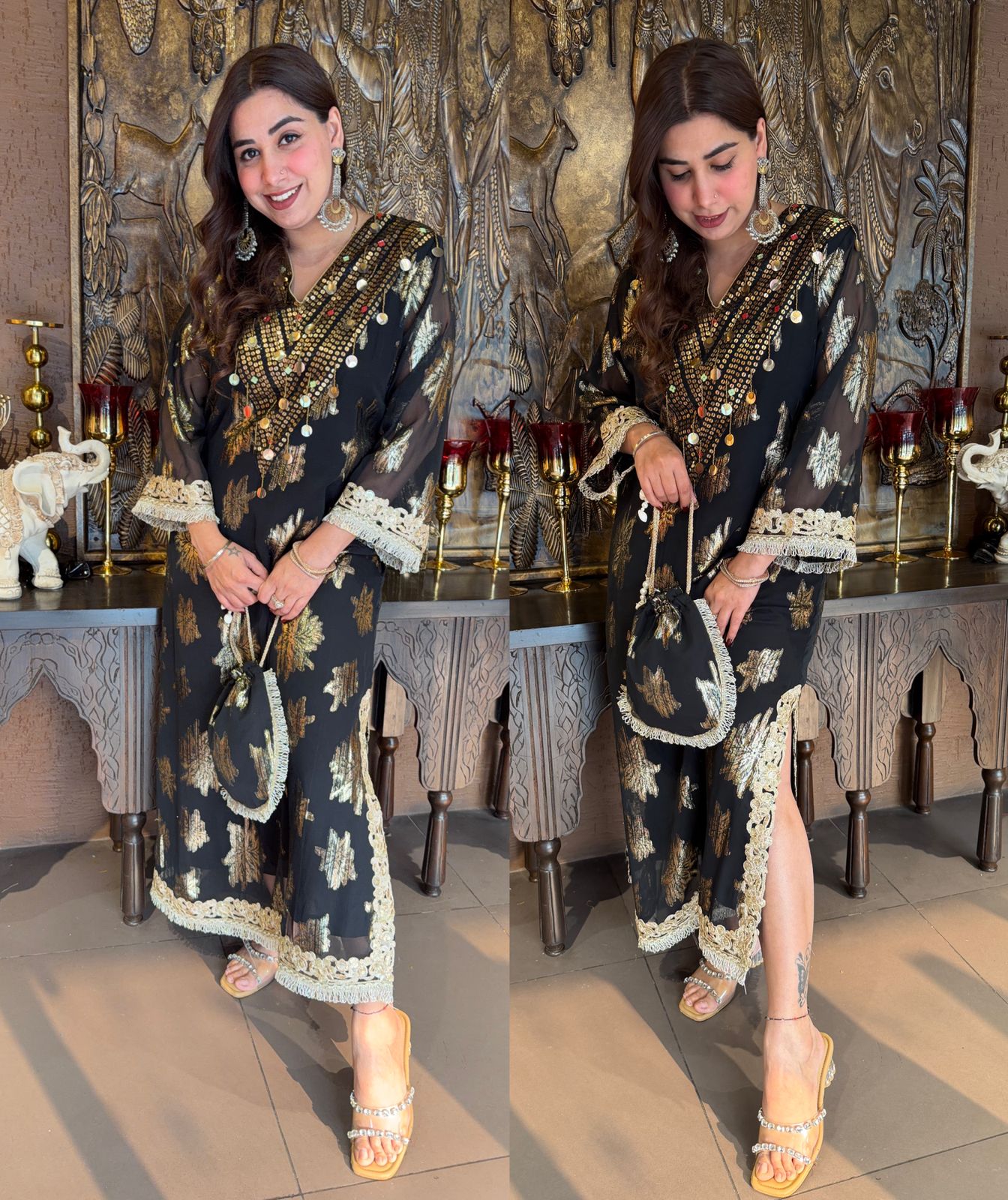 Black and gold festive kurta