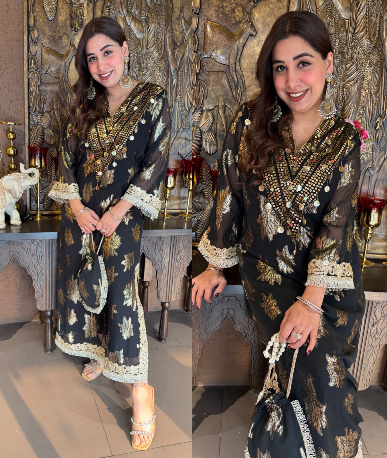 Black and gold festive kurta