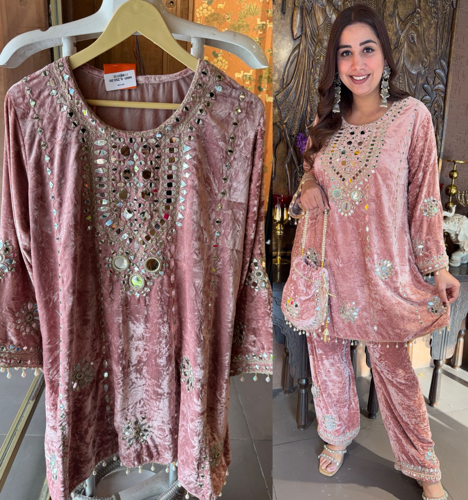 Velvet Coord sets with mirror work