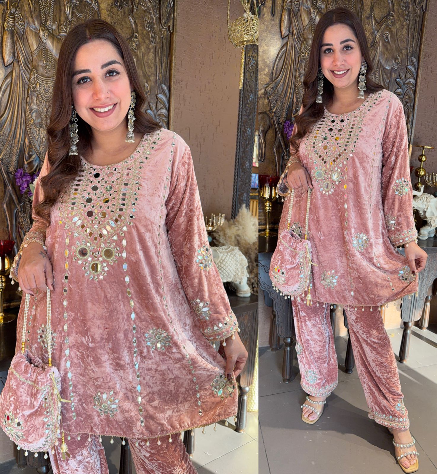 Velvet Coord sets with mirror work