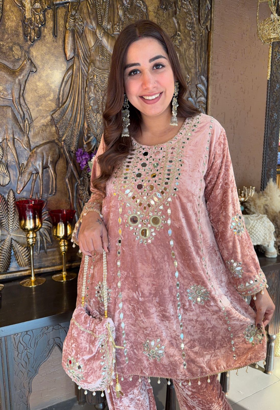 Velvet Coord sets with mirror work