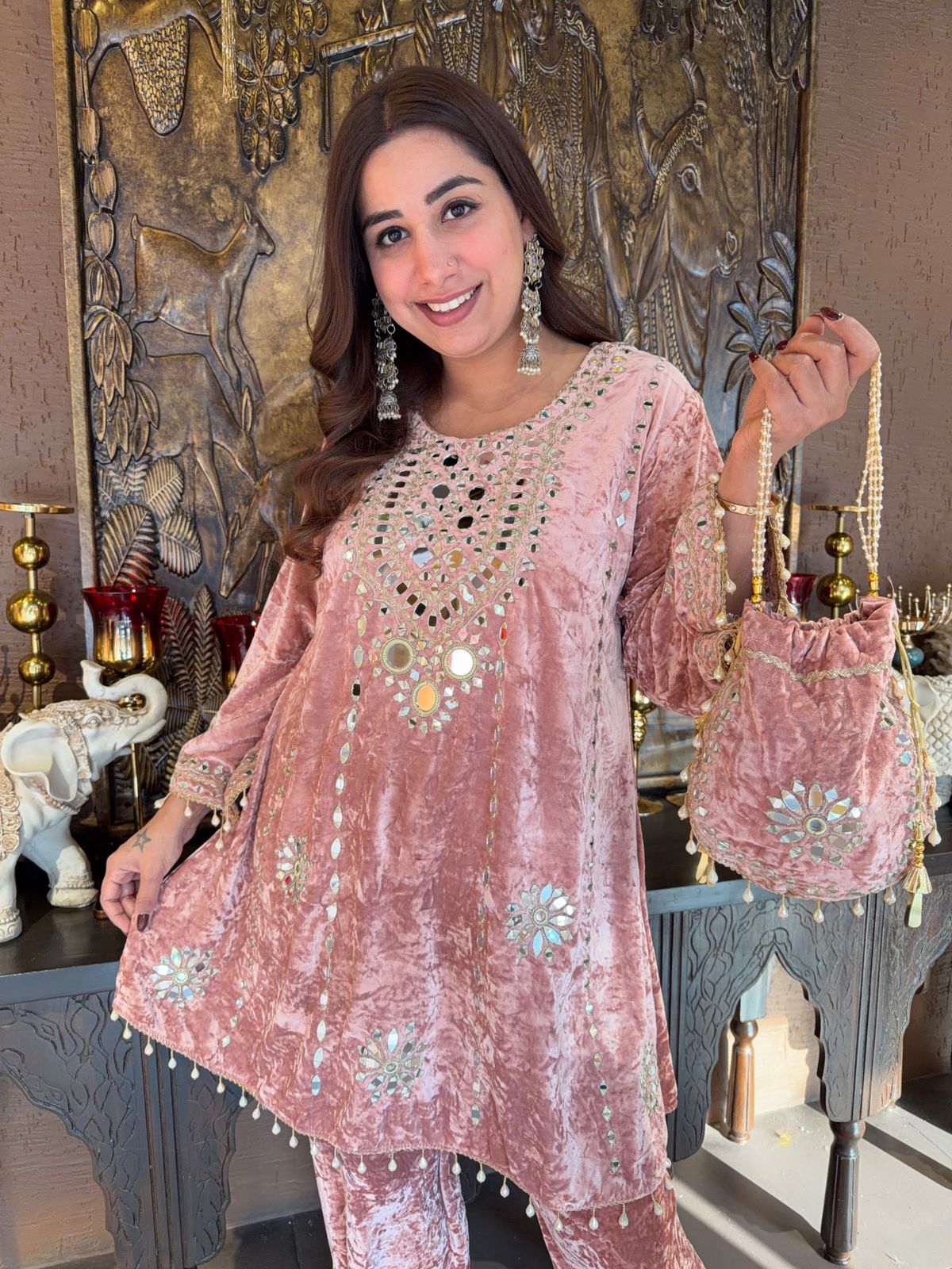 Velvet Coord sets with mirror work