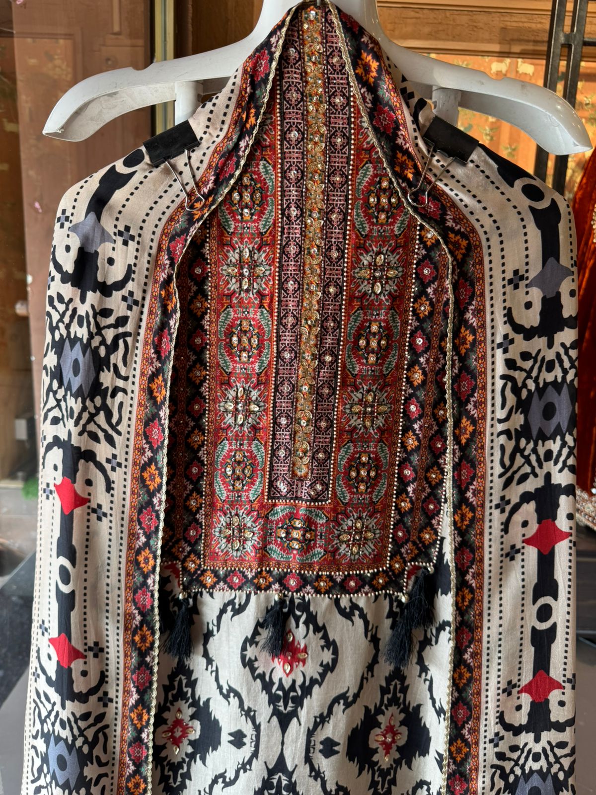 Ikat-inspired black motifs