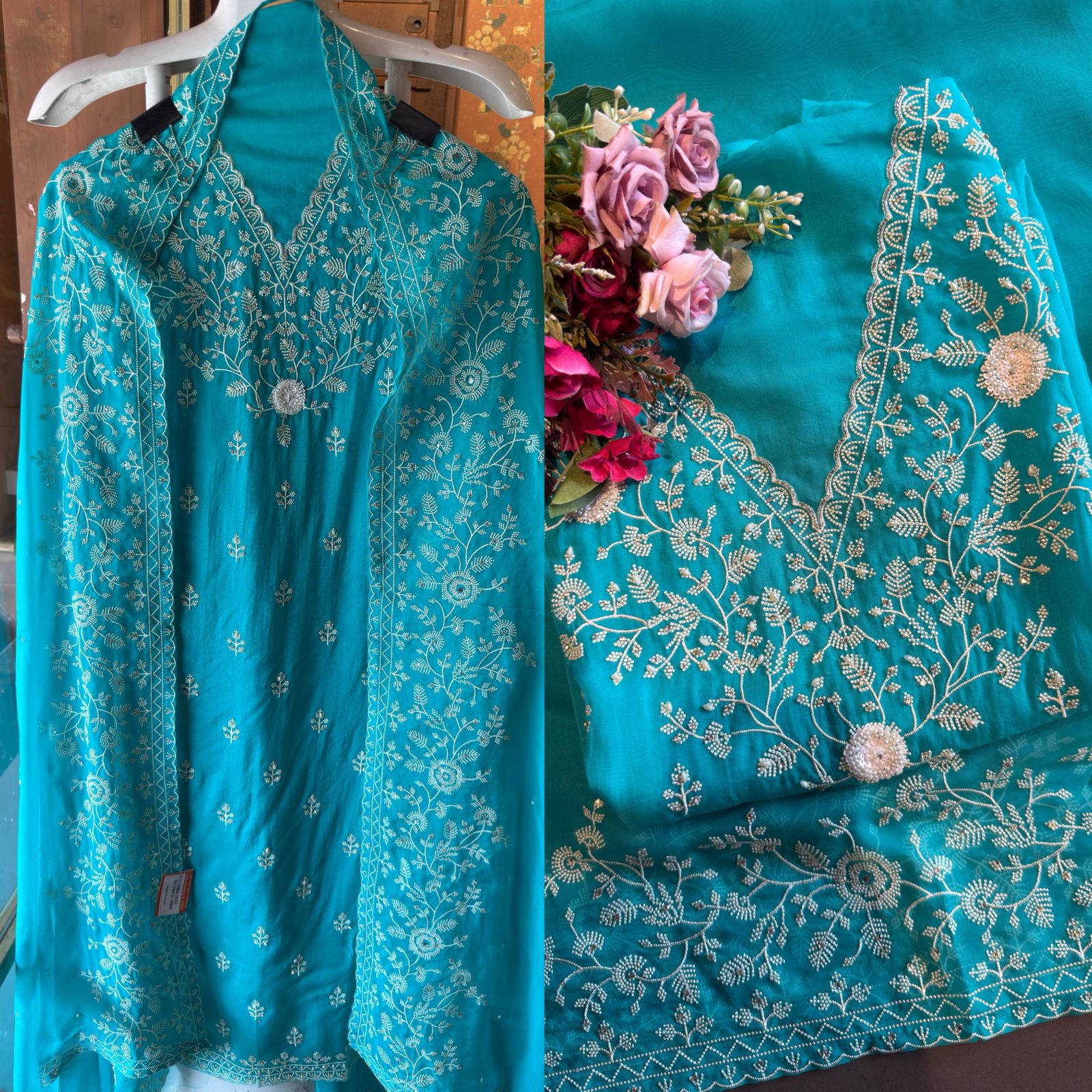 Light semi formal Organza Unstitched Suits