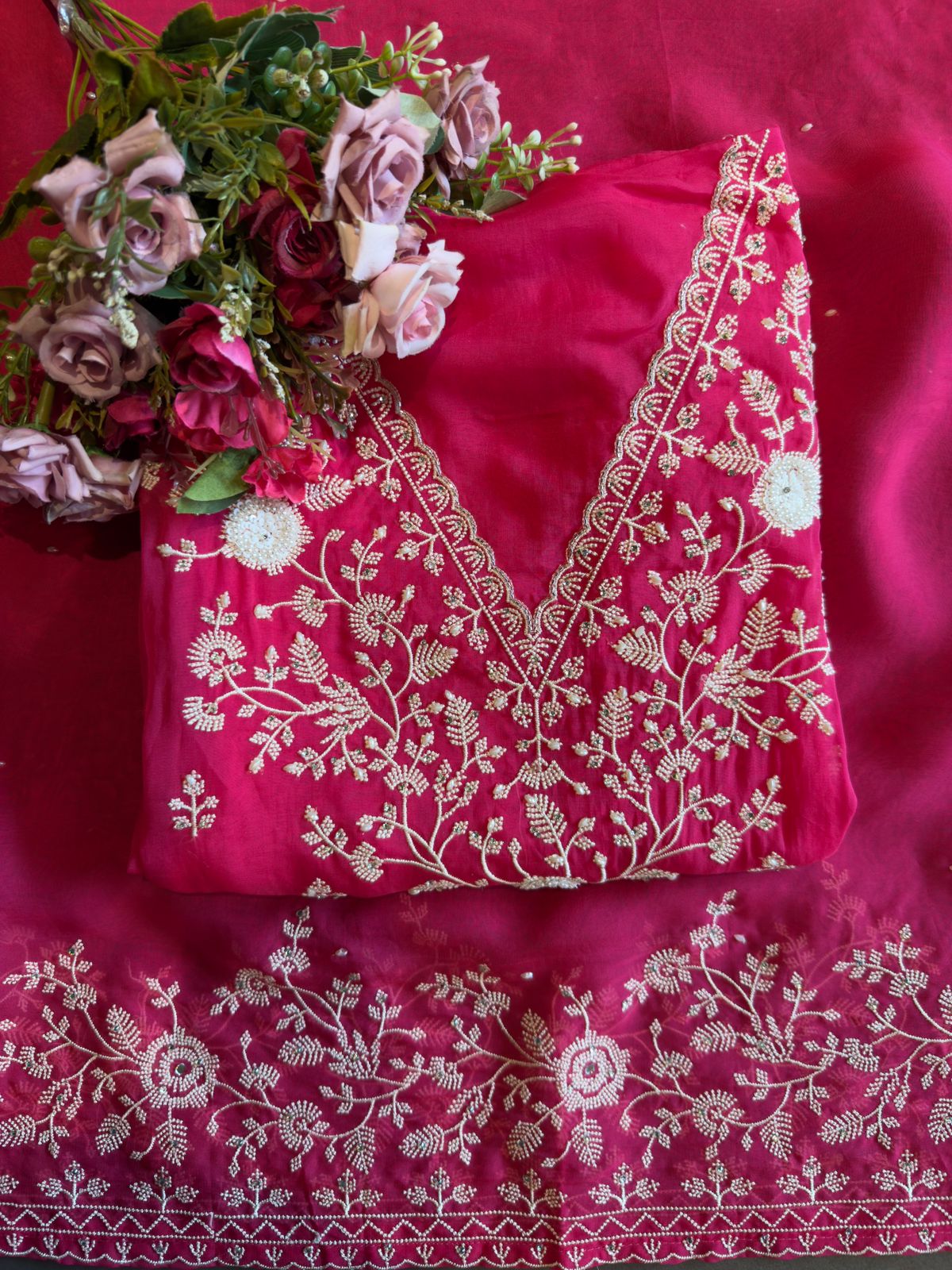 Light semi formal Organza Unstitched Suits