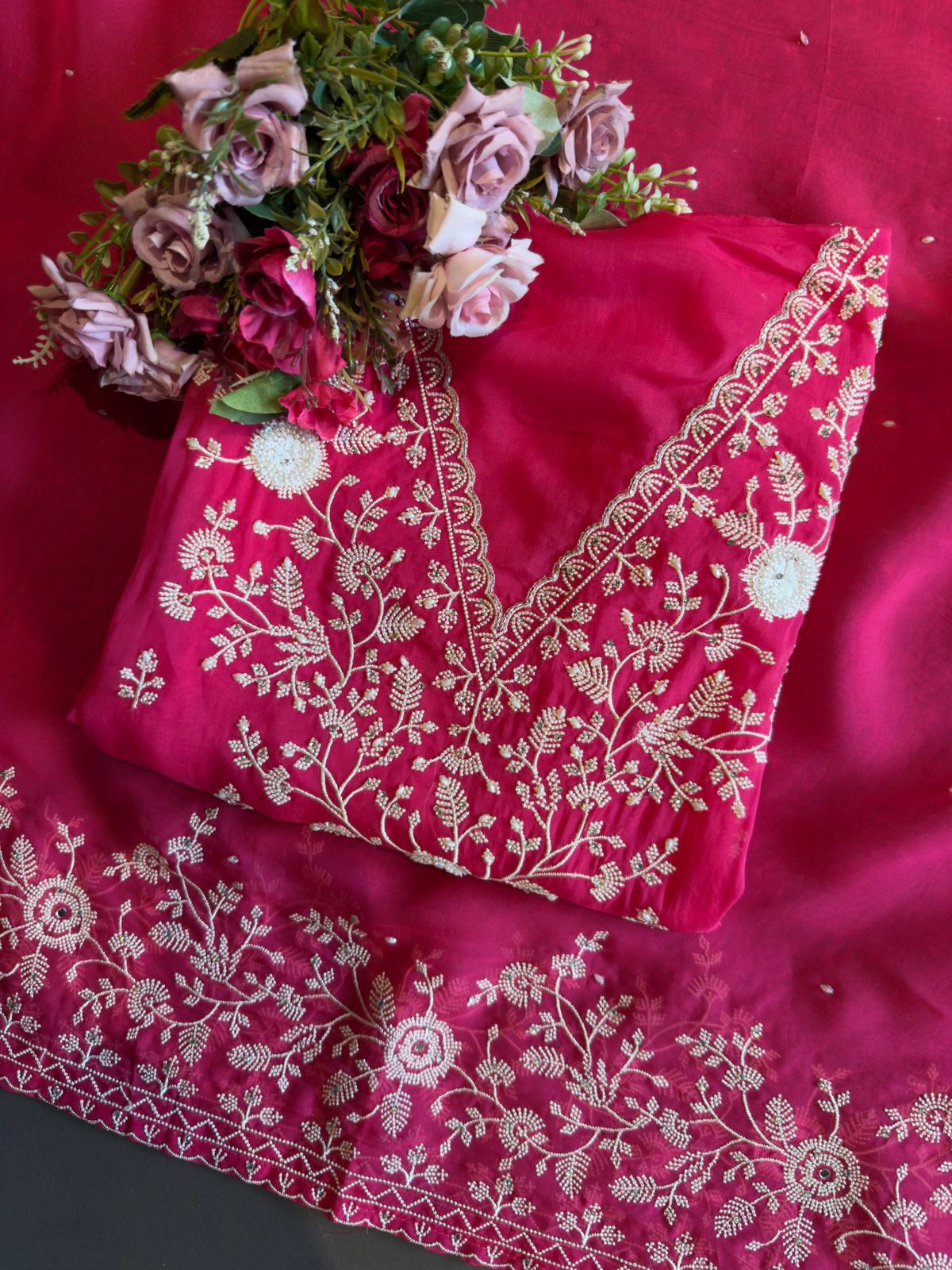 Light semi formal Organza Unstitched Suits