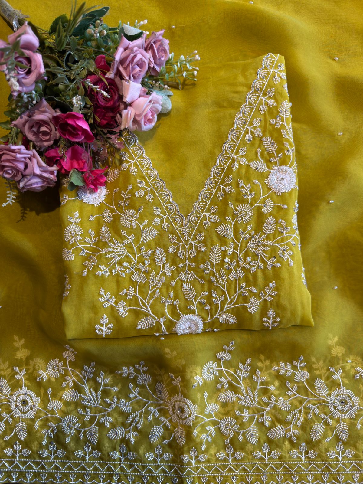 Light semi formal Organza Unstitched Suits