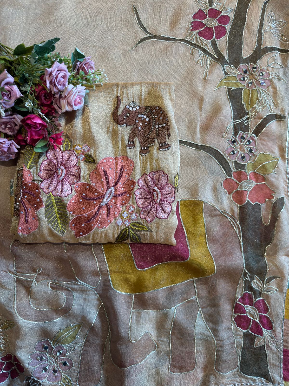 Elegant Elephant Embroidered Unstitched Suit