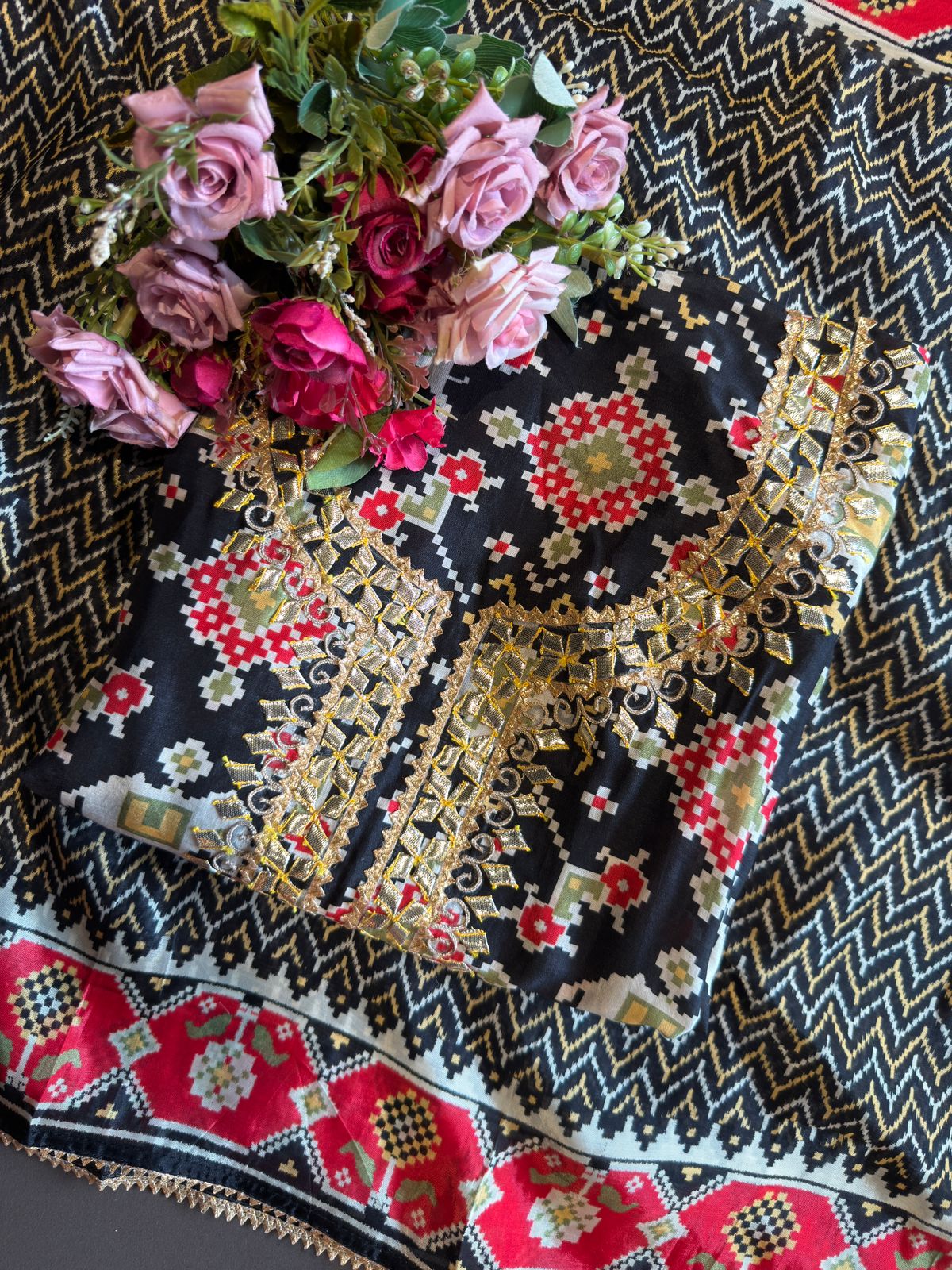 Patola prints on Maheshwari silk