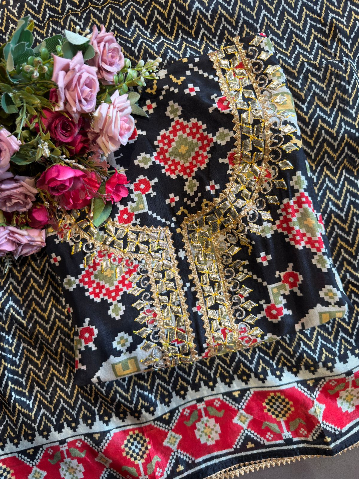 Patola prints on Maheshwari silk