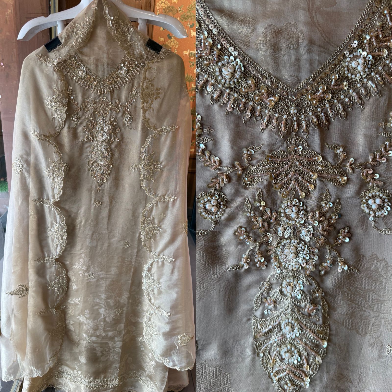 Pastel Elegance — Luxurious Hand-Embellished Organza Ensemble