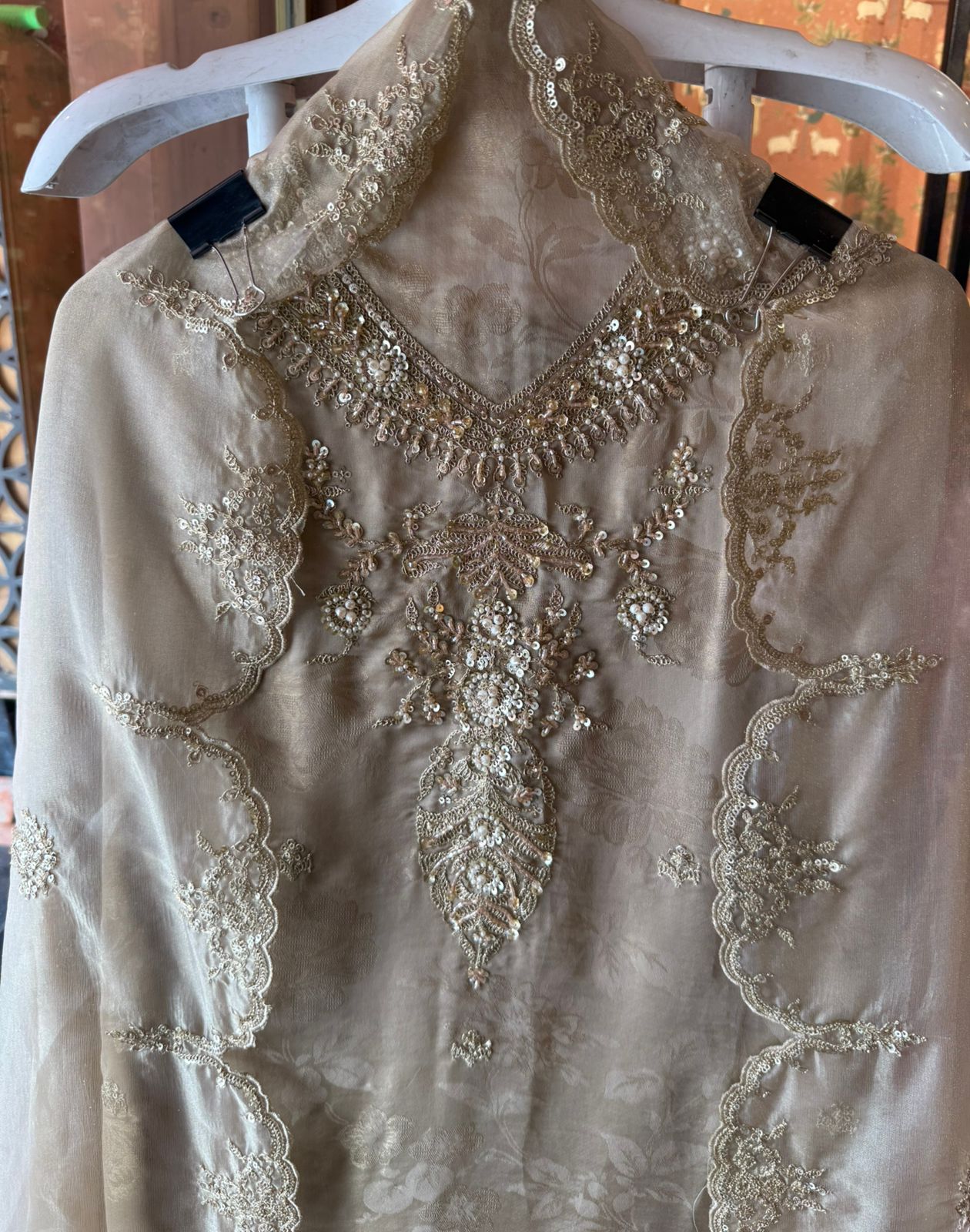 Pastel Elegance — Luxurious Hand-Embellished Organza Ensemble