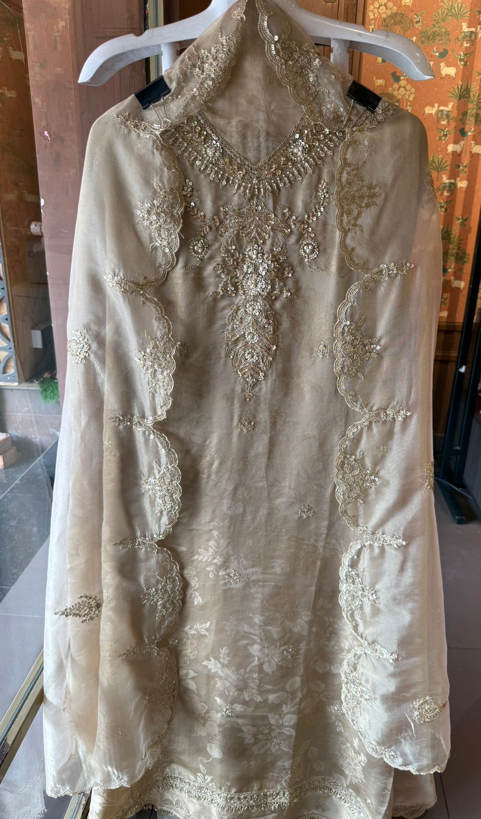 Pastel Elegance — Luxurious Hand-Embellished Organza Ensemble