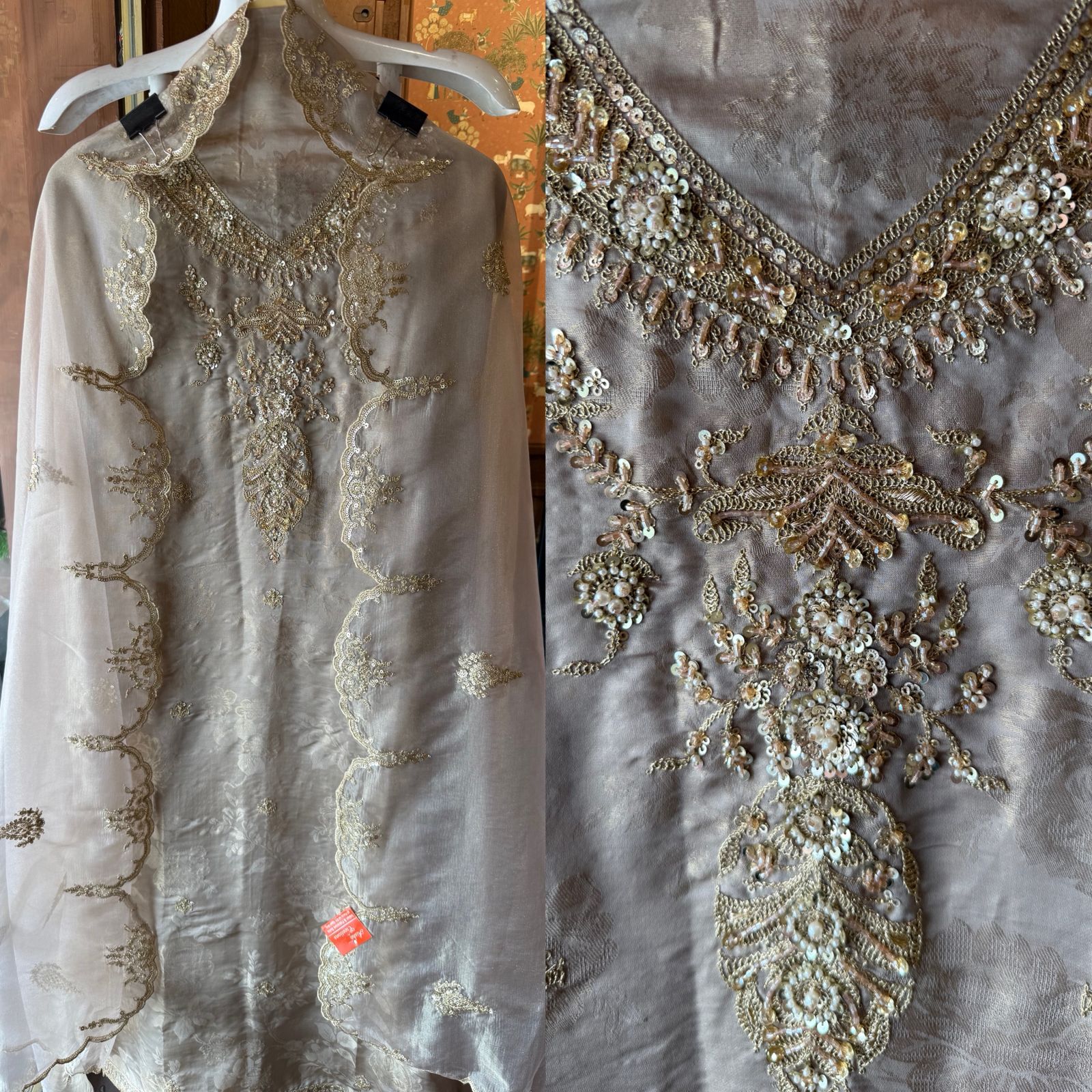 Pastel Elegance — Luxurious Hand-Embellished Organza Ensemble