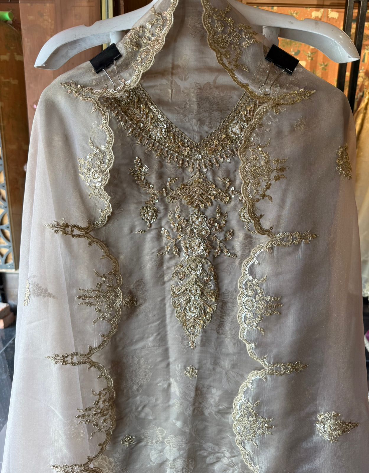 Pastel Elegance — Luxurious Hand-Embellished Organza Ensemble