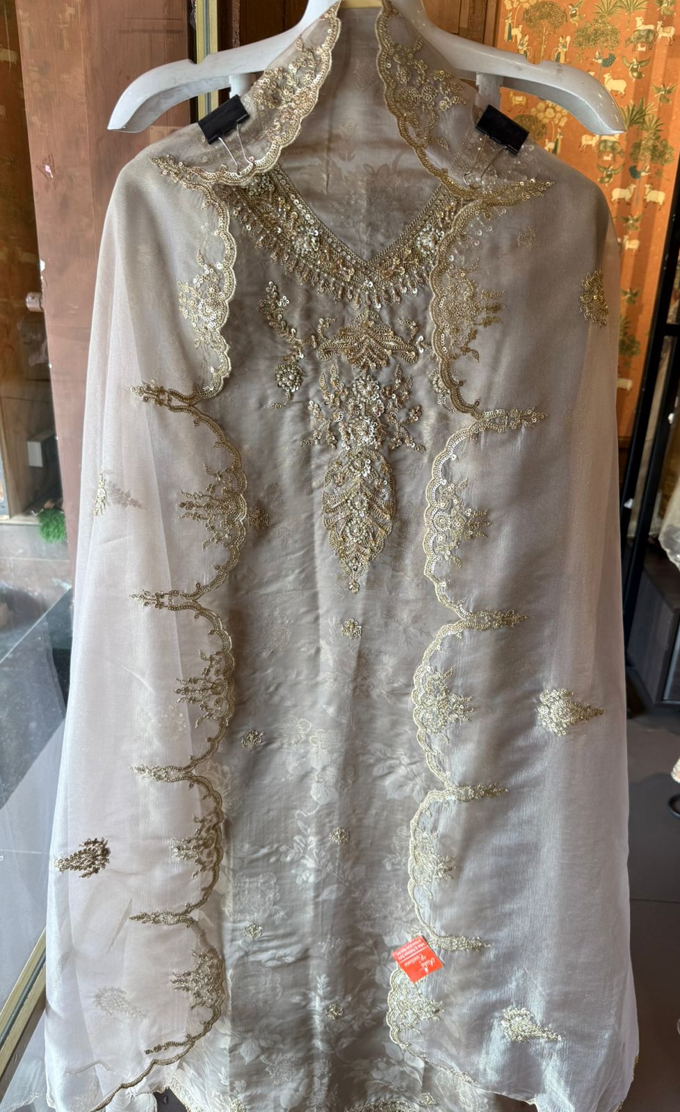 Pastel Elegance — Luxurious Hand-Embellished Organza Ensemble