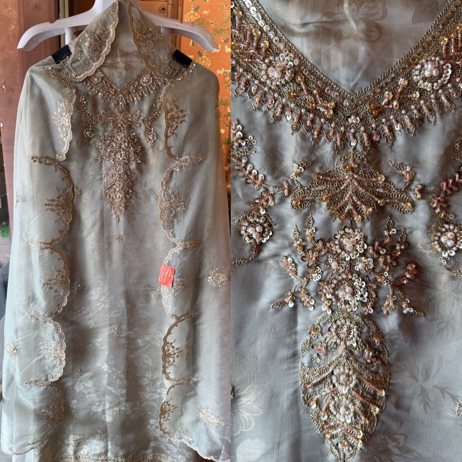 Pastel Elegance — Luxurious Hand-Embellished Organza Ensemble