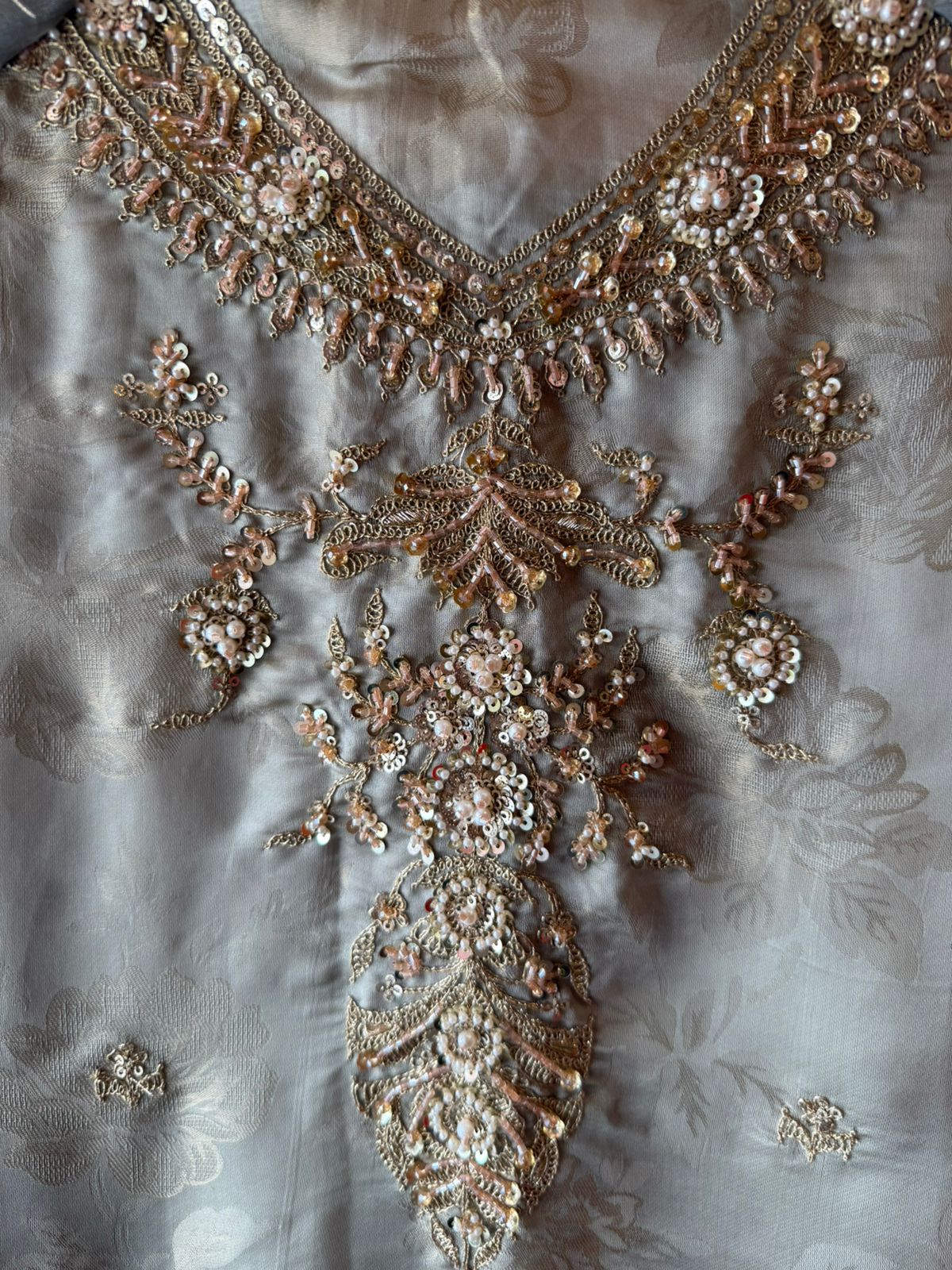 Pastel Elegance — Luxurious Hand-Embellished Organza Ensemble