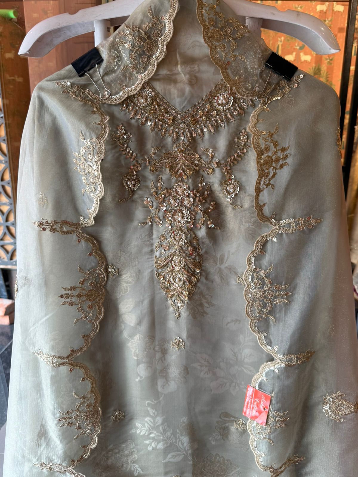 Pastel Elegance — Luxurious Hand-Embellished Organza Ensemble