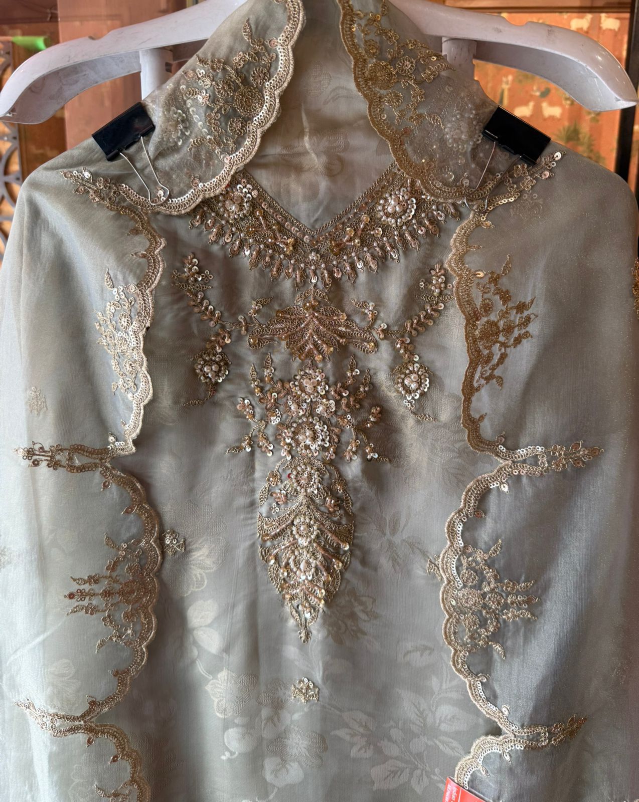 Pastel Elegance — Luxurious Hand-Embellished Organza Ensemble