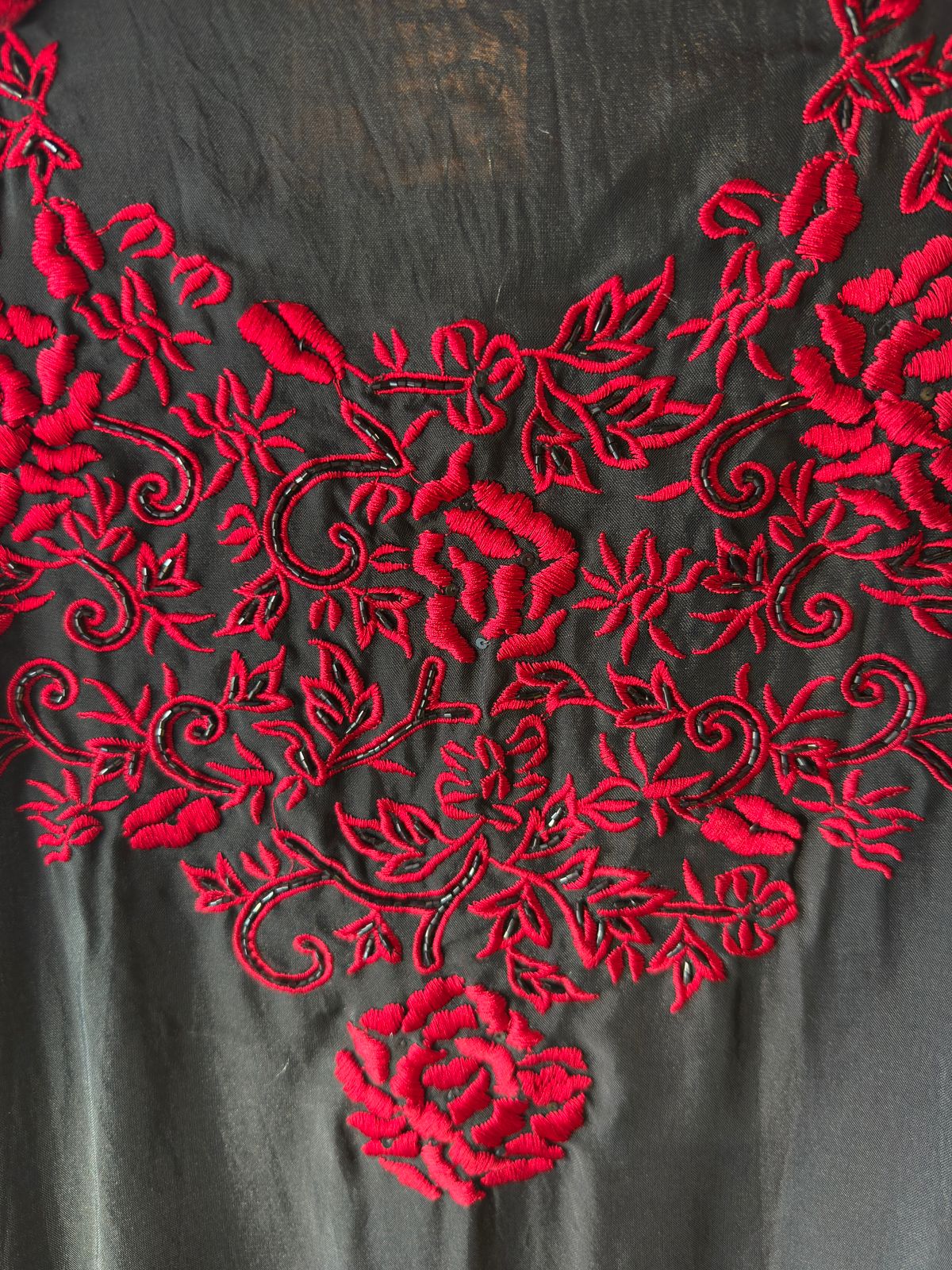 Black & Crimson Elegance – Hand-Embroidered Unstitched Suit