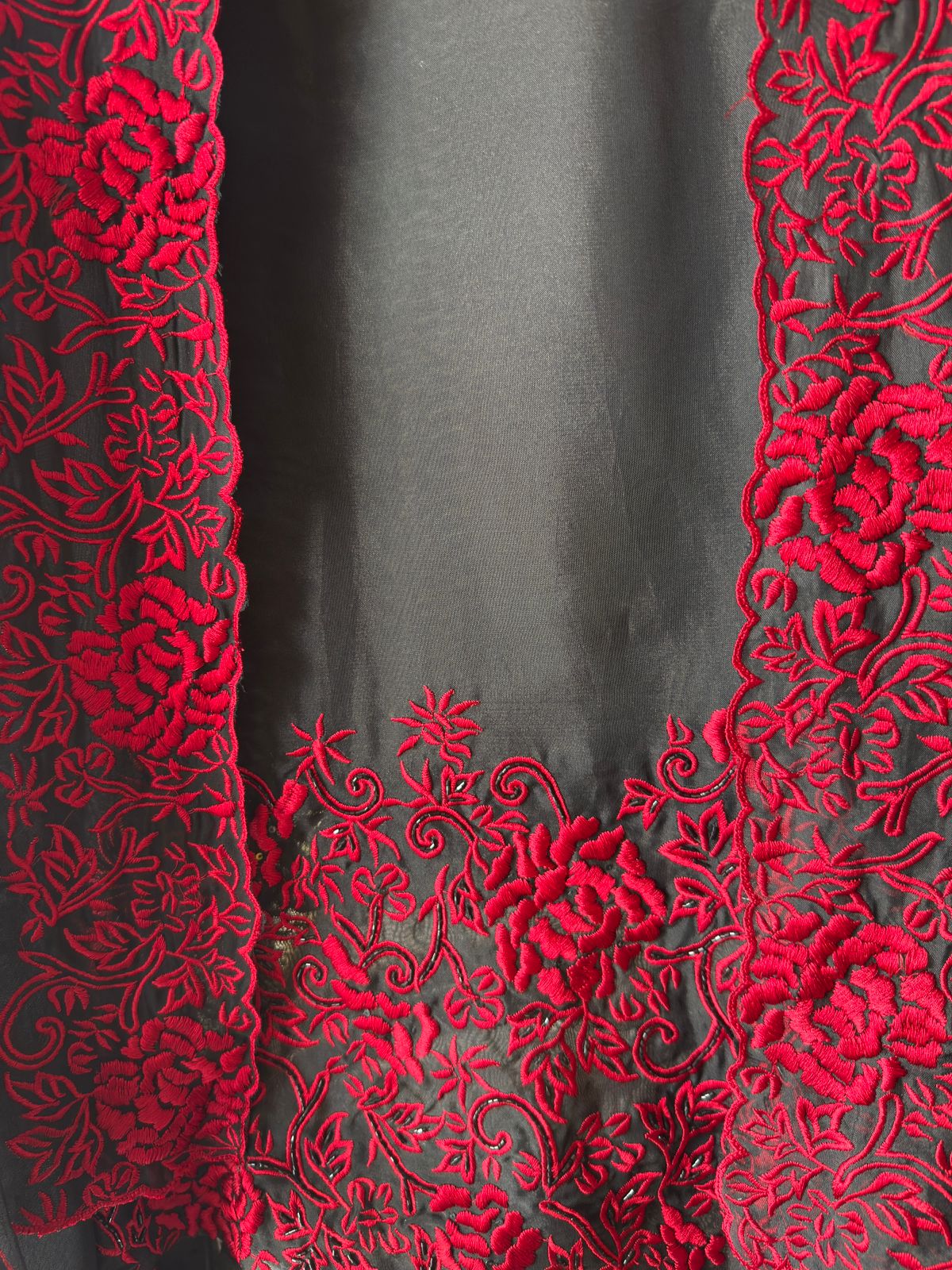 Black & Crimson Elegance – Hand-Embroidered Unstitched Suit