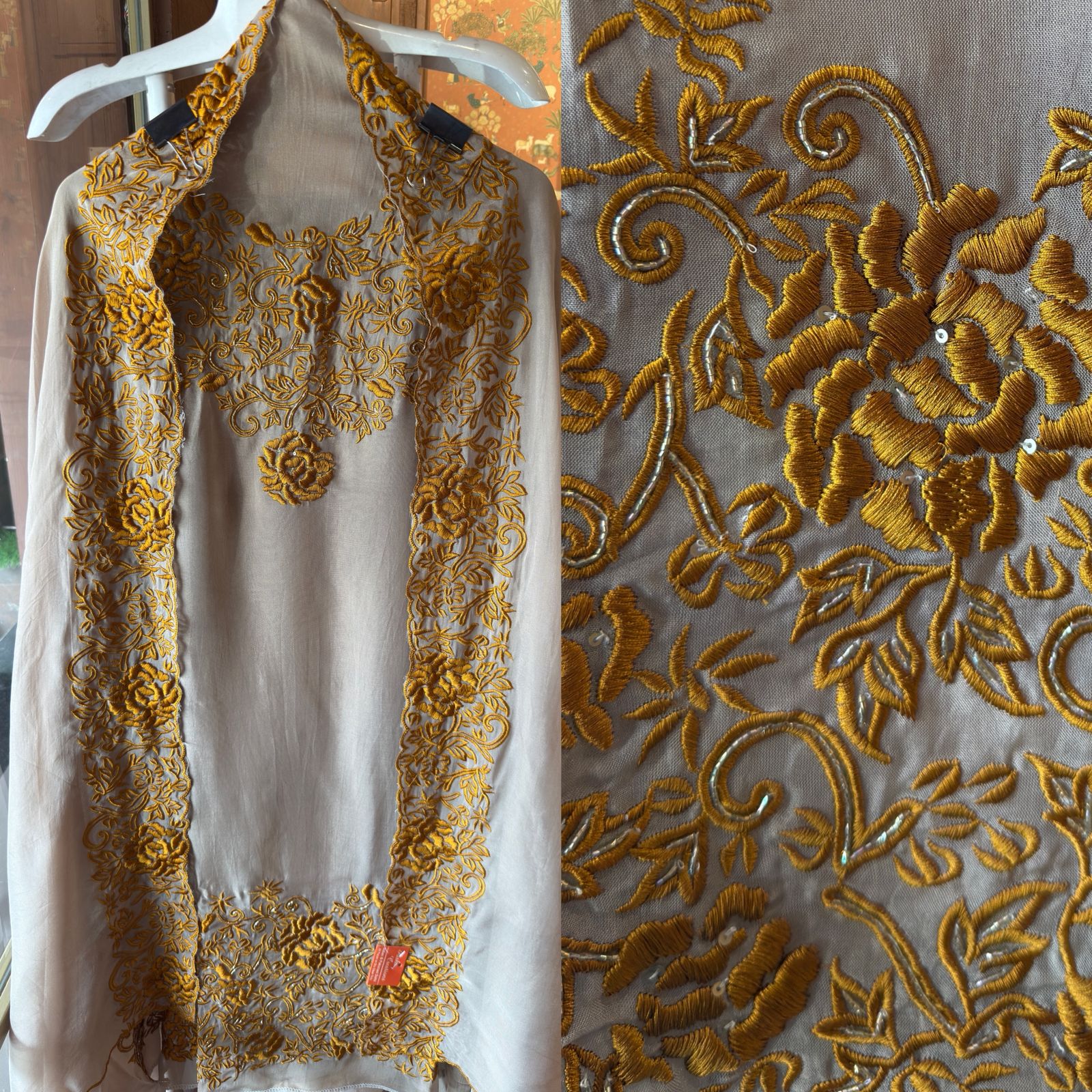 Ivory Elegance – Gold Floral Embroidered Suit