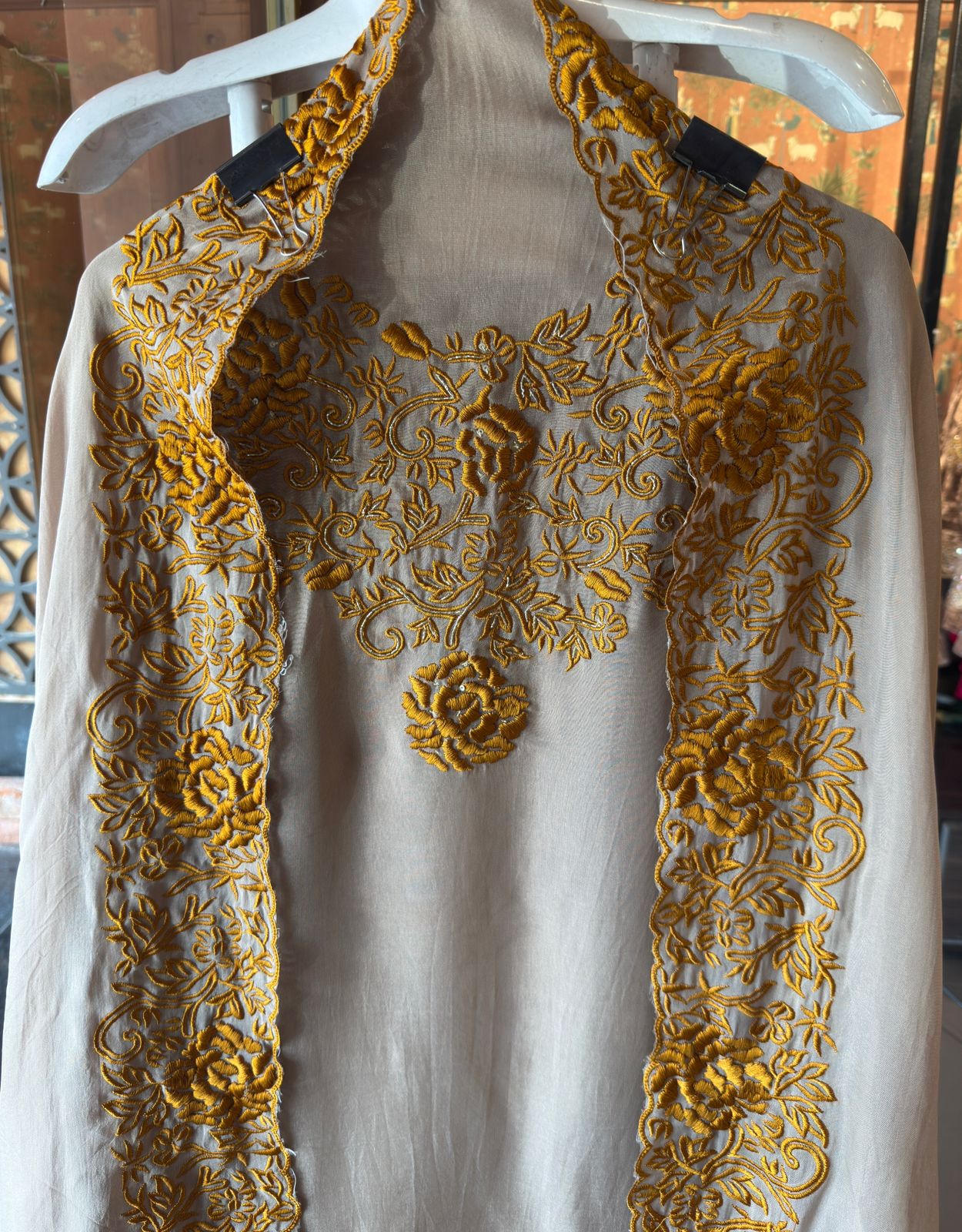 Ivory Elegance – Gold Floral Embroidered Suit